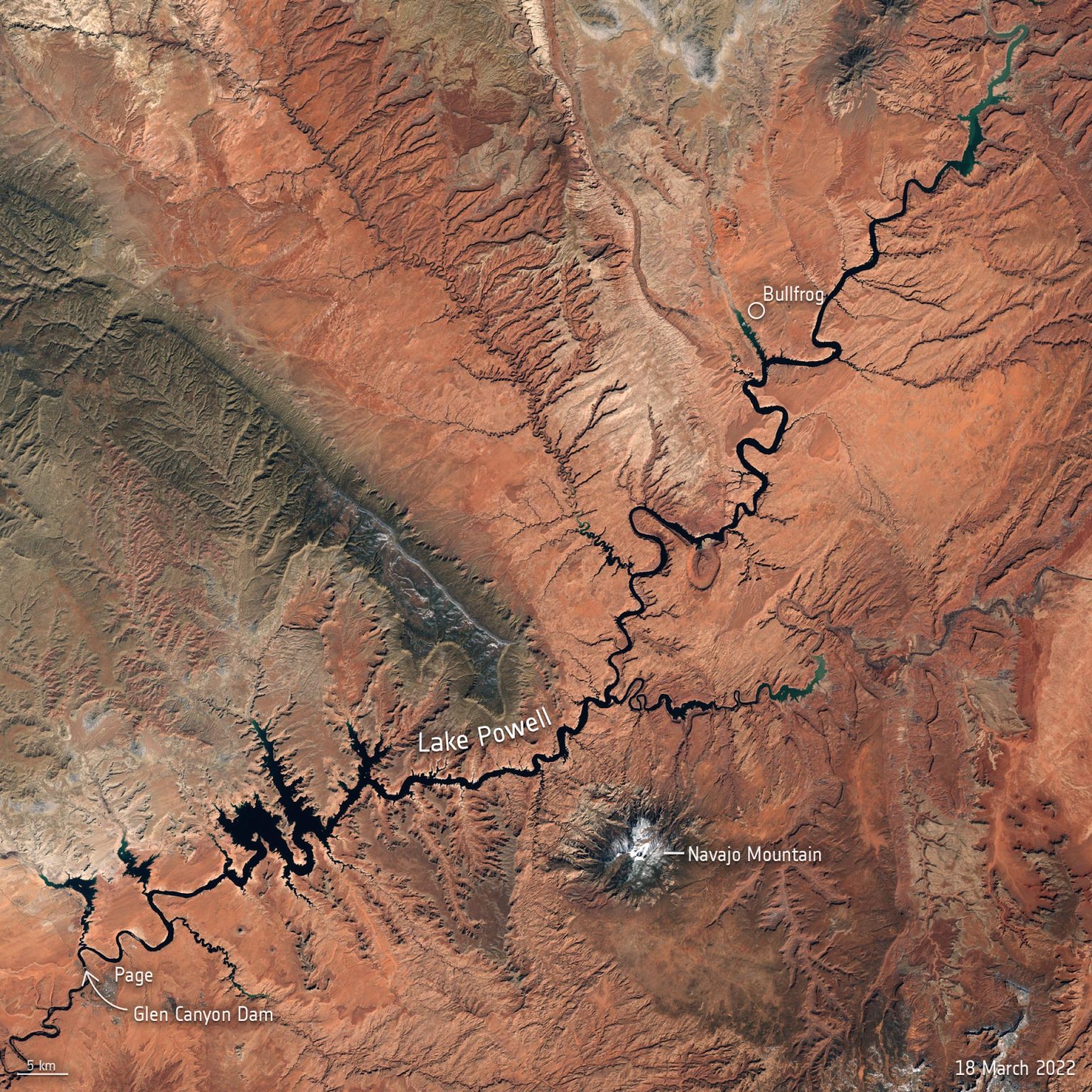 Dwindling Water Levels of Lake Powell Seen From Space SecondLargest